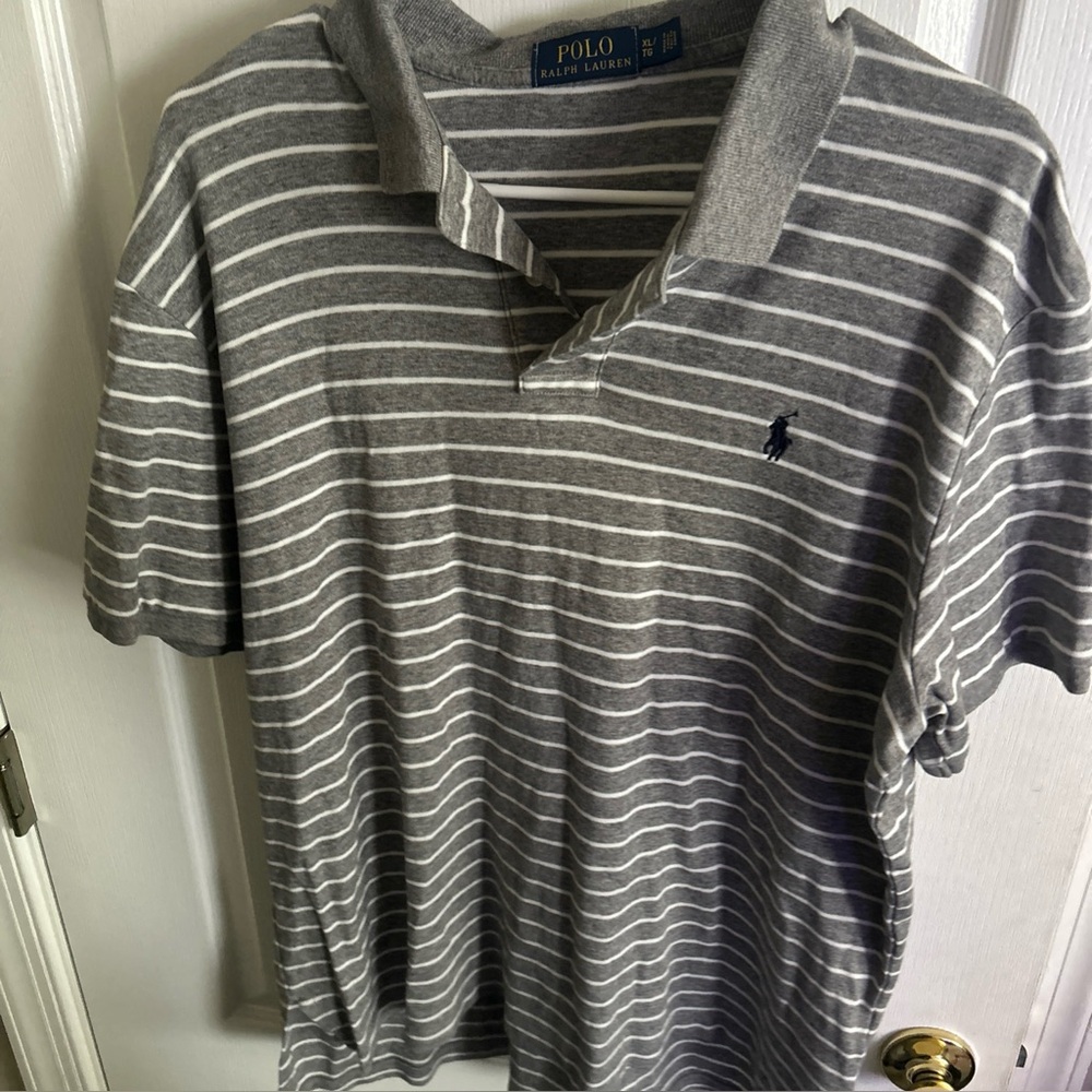 Ralph Lauren Gray Polo Shirt Classic Striped Design